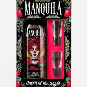 Manquilla Wild Strawberry Cream Liqueur and Shot Glasses Gift Set, 70 cl
