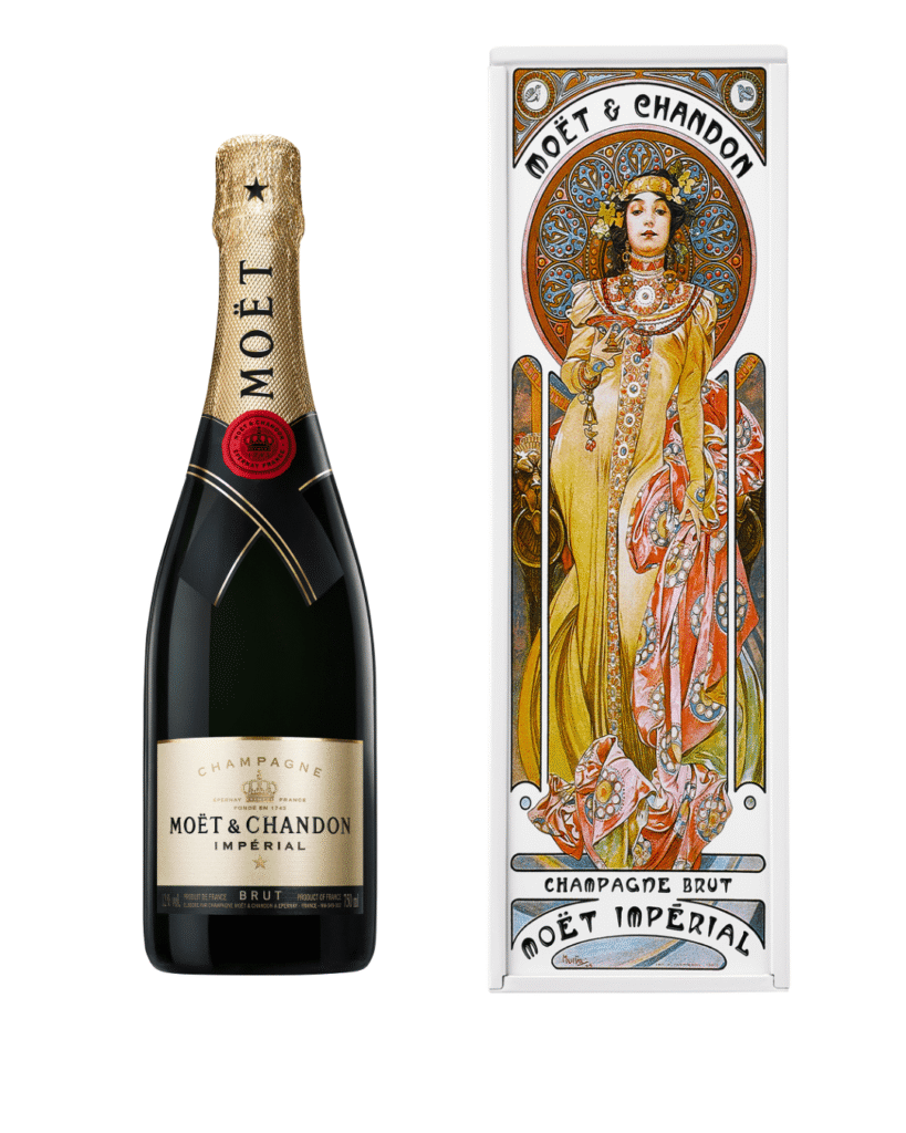 Wholesale Moët & Chandon Brut Imperial Mucha Tin Golden Dress Champagne 75 cl