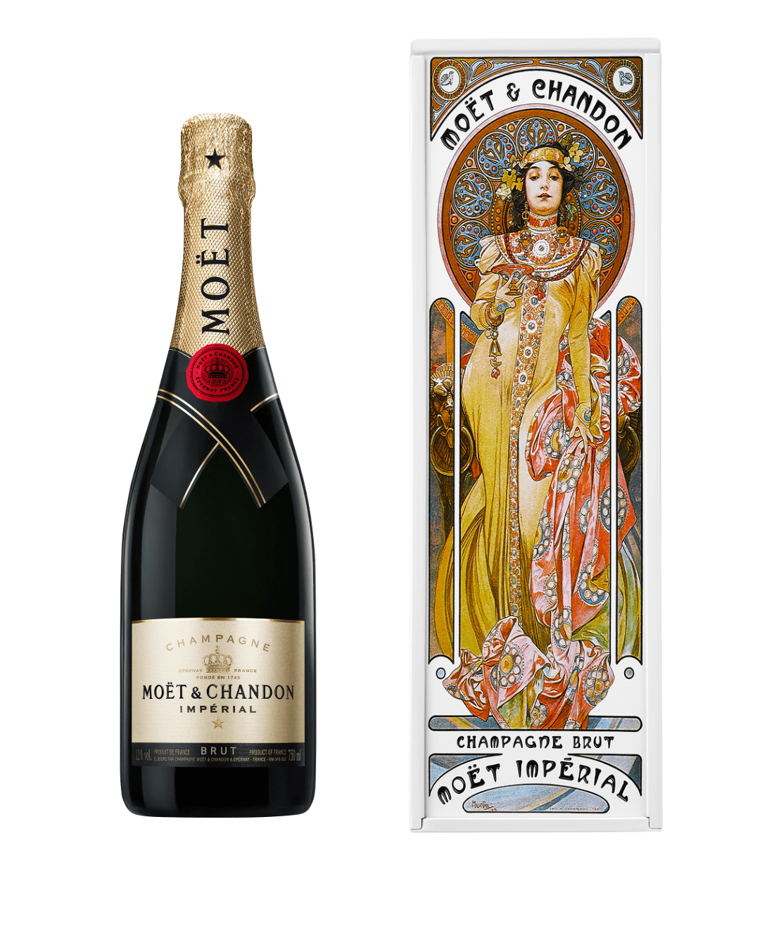 Moët & Chandon Brut Imperial Mucha Tin Golden Dress Champagne, 75 cl