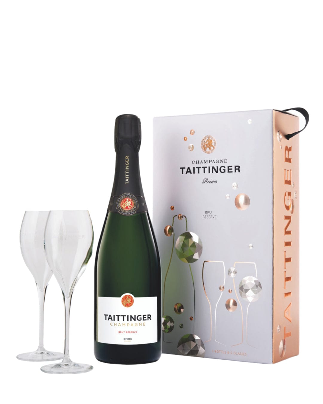 Taittinger Brut Reserve Gift Set with 2 Flutes, 75 cl