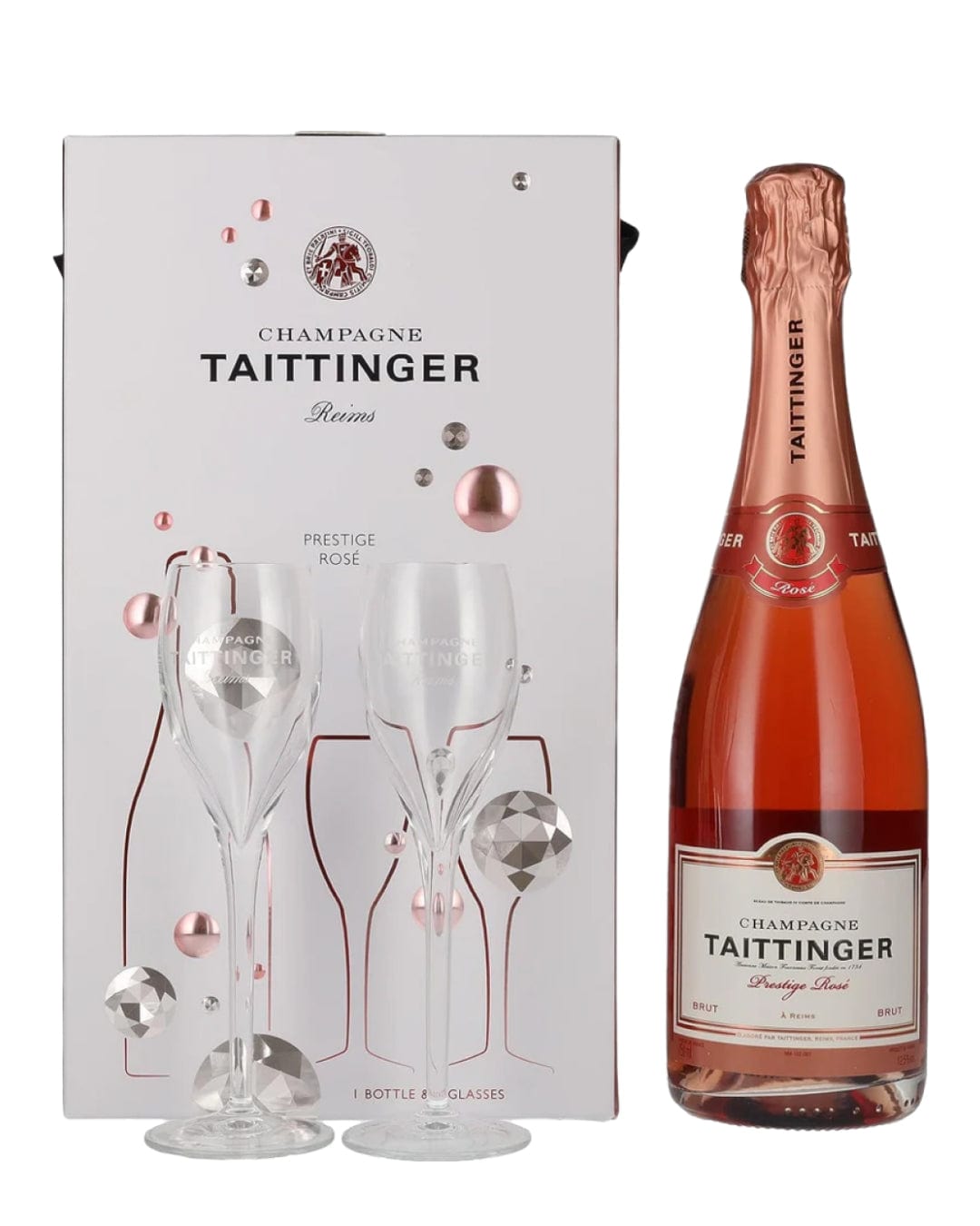 Taittinger Rose Brut Gift Set with 2 Flutes, 75 cl